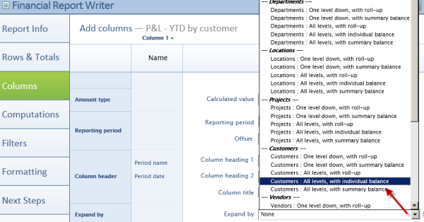 Intacct Dashboard: Change Expand by Definition