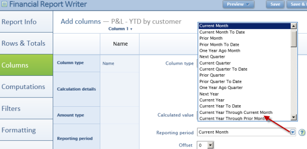 Intacct Dashboard: Change Reporting Period