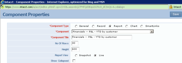 Intacct Dashboard: Keep Report Current