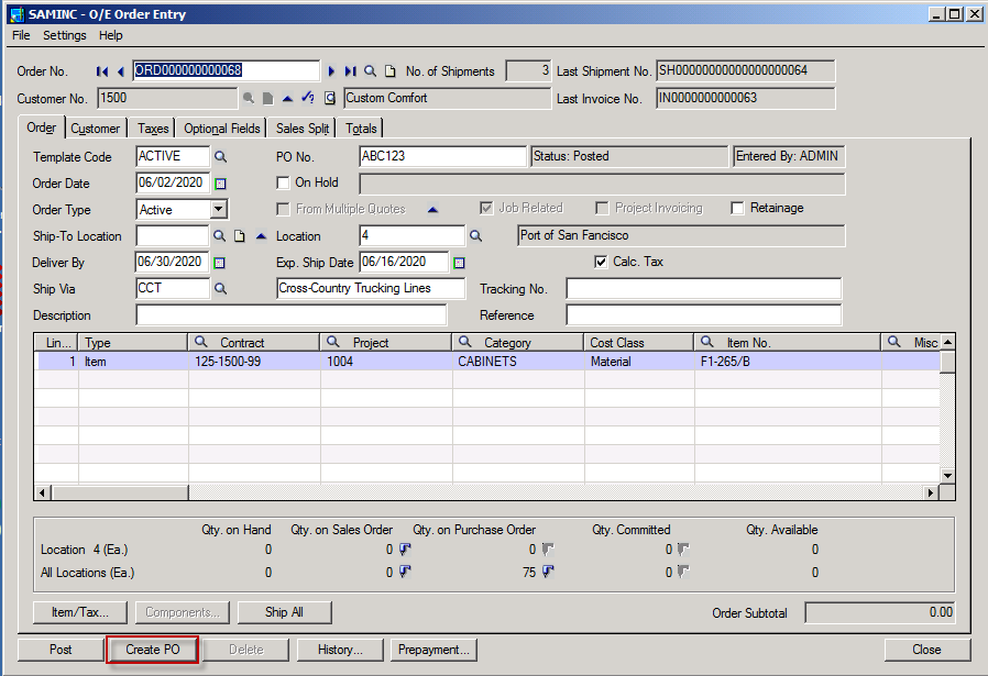 Sage 300 ERP Create PO