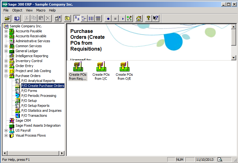 Sage 300 ERP Create PO Functions