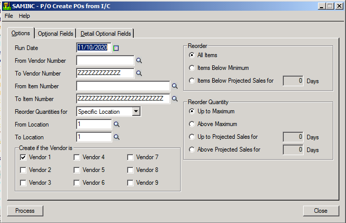 Sage 300 ERP Create Purchase Orders from Inventory Control