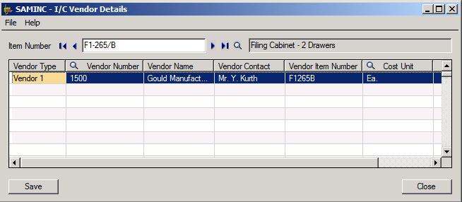 Sage 300 ERP Inventory Control Vendor Details 
