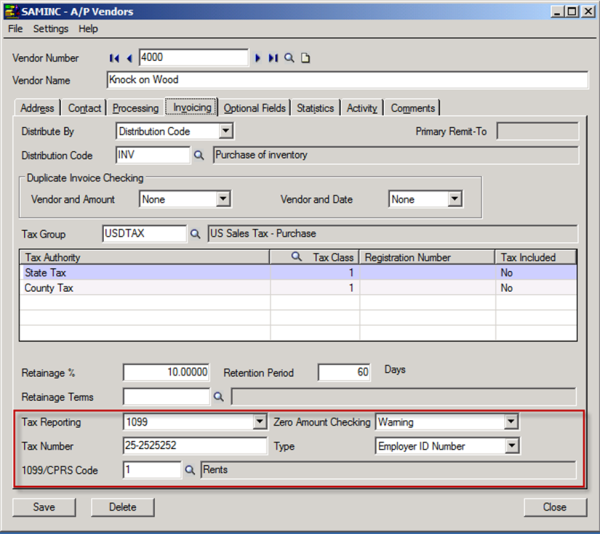 A/P Vendors for 1099s