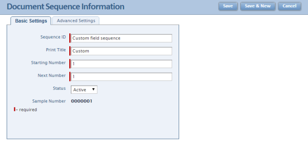 Intacct: Document Sequence Information